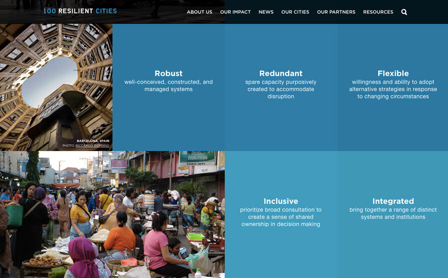 Homepage grid of resilience shocks and stressers
